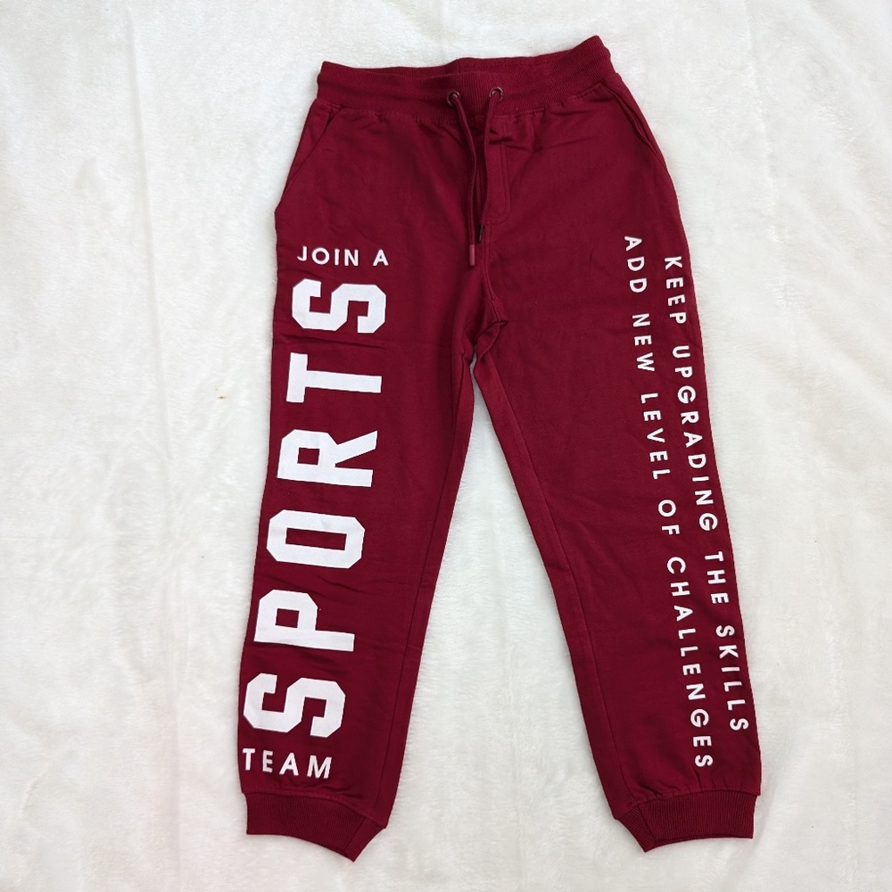 Kids’ Red Sports Joggers – Motivational Print 4T, 6/7, 8/9, 11/12, 12/14